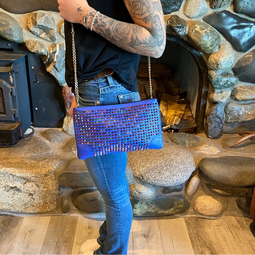Christian Louboutin Multicolor Studded Blue Shoulder Bag - Picture 12 of 13
